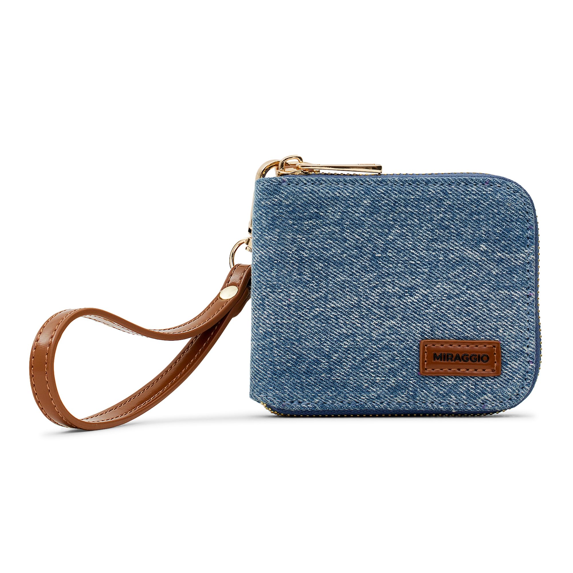 Fabia Denim Zip Around Faux Leather Wallet For Women (Denim & Brown)-image-12