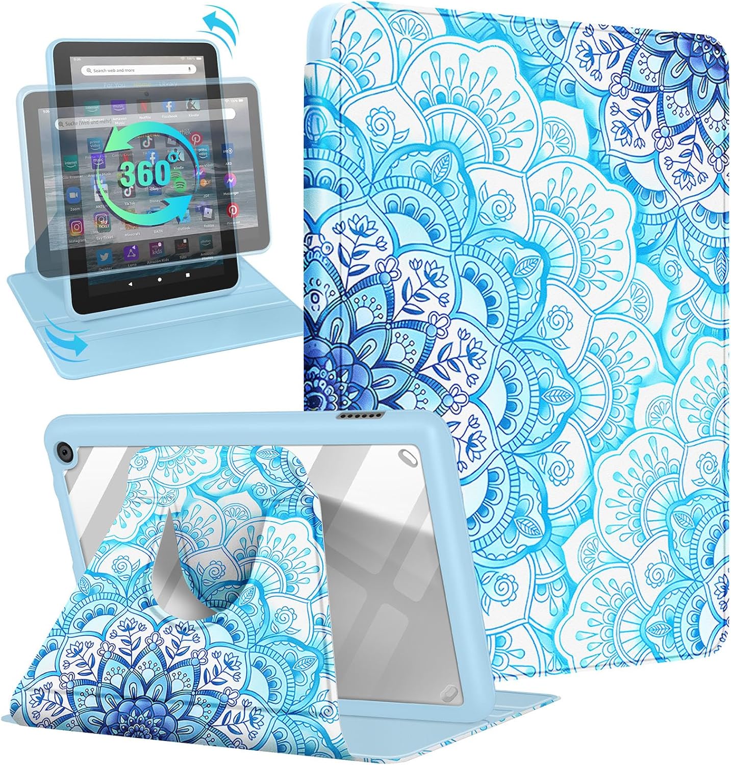for Amazon Kindle Fire 7 Tablet Case 12th Generation 2022 Release for Women Girls Cute Folio Cover Girly Pretty Unique Design Rotating Stand with Auto Wake/Sleep for Kindle Fire 7 Cases 7″