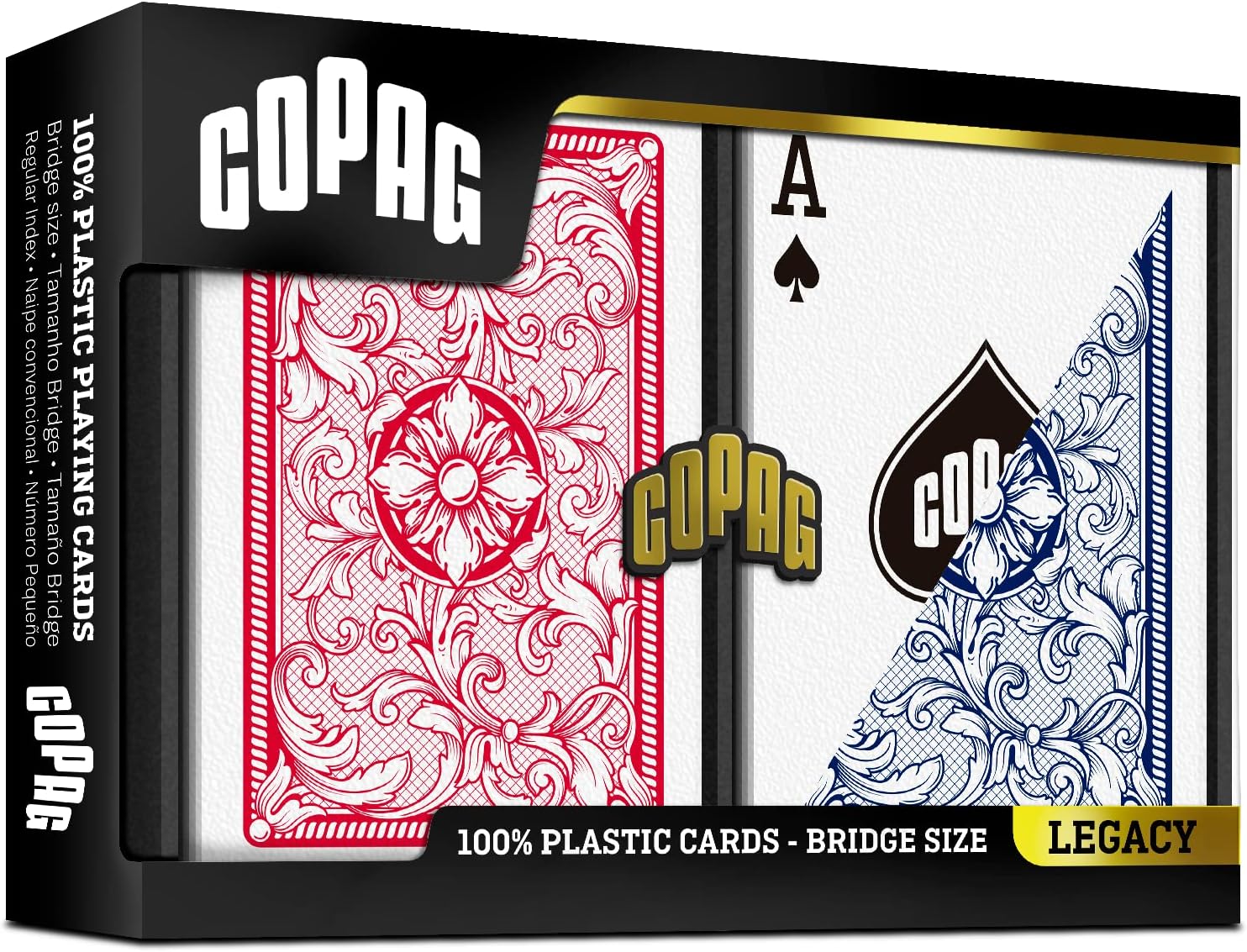 Copag Legacy Plastic Playing Cards, Bridge Size, Regular Index, Red & Blue, Double Deck Set
