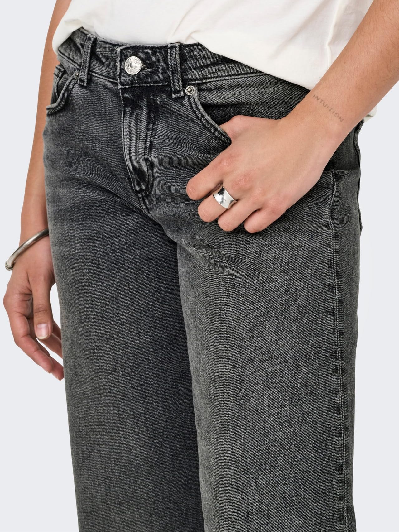Only Femme Onljuicy LW Wide DNM Dot890 Noos Jean Large, Dark Grey Denim, 27W / 34L EU