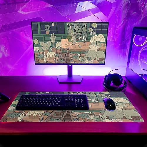 Miniatura 6 de Alfombrilla de mouse de anime japonés con diseño de ciudad extendida, alfombrilla de escritorio grande con bordes cosidos, base de goma