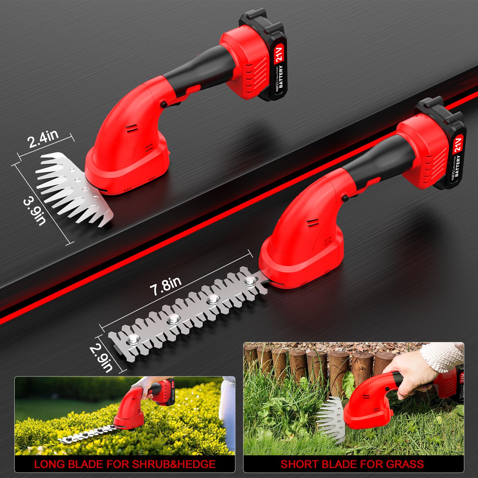 Cortasetos inalámbrico de largo alcance de 650 W telescópico de poste cortasetos ligero extendido con 2 baterías de 21 V y cargador de cuchillas dobles para setos, arbustos, ramas, arbustos