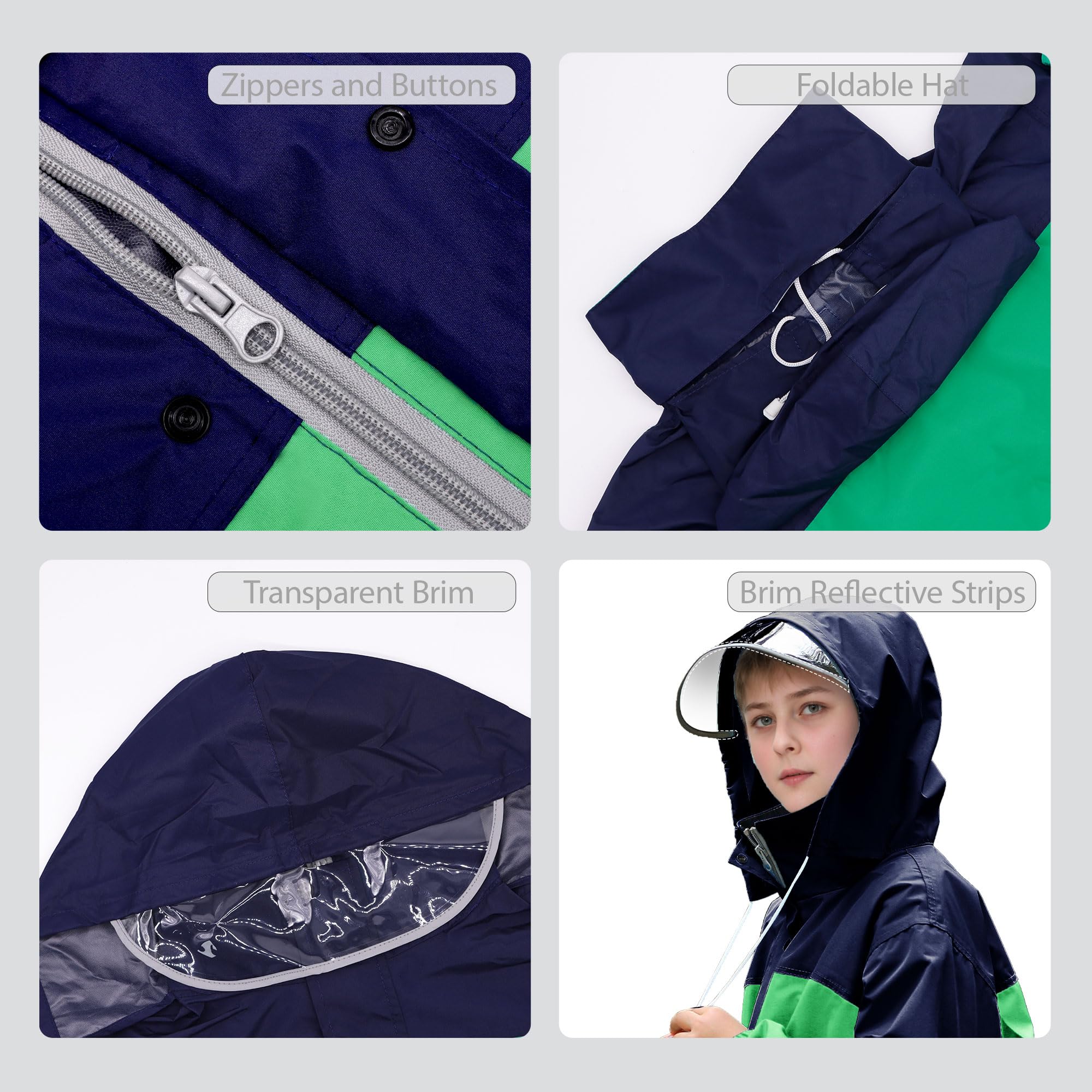 Niño Chubasquero Impermeable con Capucha y Bolsa Portátil Chaqueta Lluvia & Pantalones Traje Impermeable Traje de Lluvia Conjunto Ligero Acampada Primavera Abrigos para 11-12 años, Verde