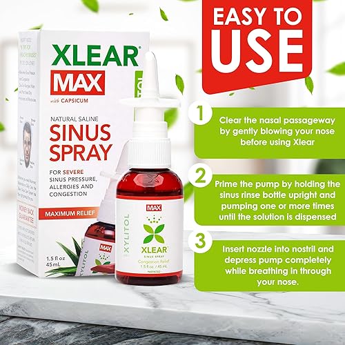 Miniatura 4 de Xlear Max espray nasal 15 onzas Fórmula natural con xilitol capsicum y aloe para máxima alivio de grave presión de seno nasal congestión dolores de