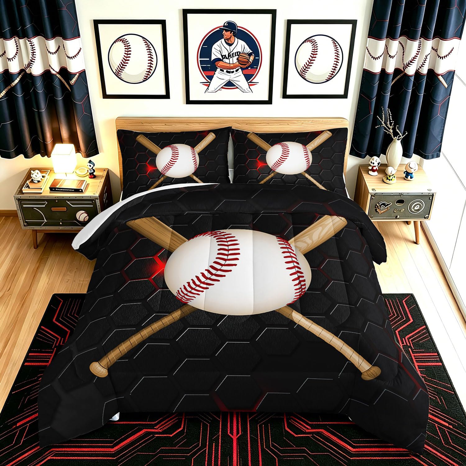 Parure de lit baseball garçon avec 2 taies linge de lit sport pour ado