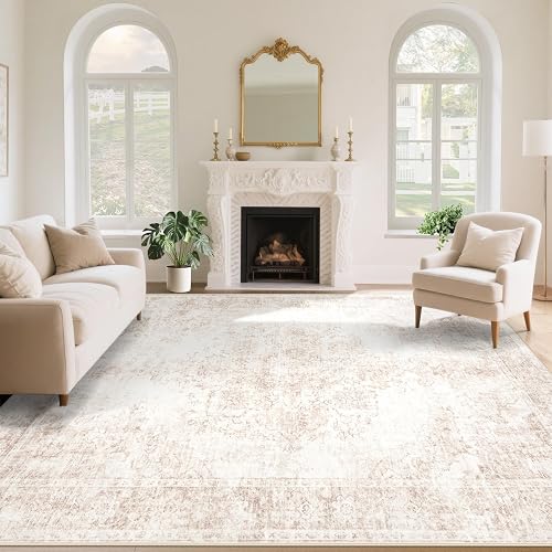 Aoyaomi 9x12 Machine Washable Moroccan Rug (Retro Beige)