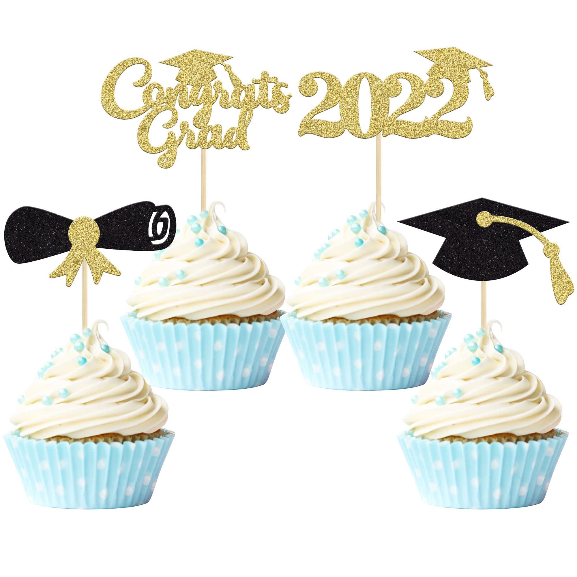 Buy Gyufise24Pcs 2023 Graduation Cupcake Toppers Black Glitter Congrats