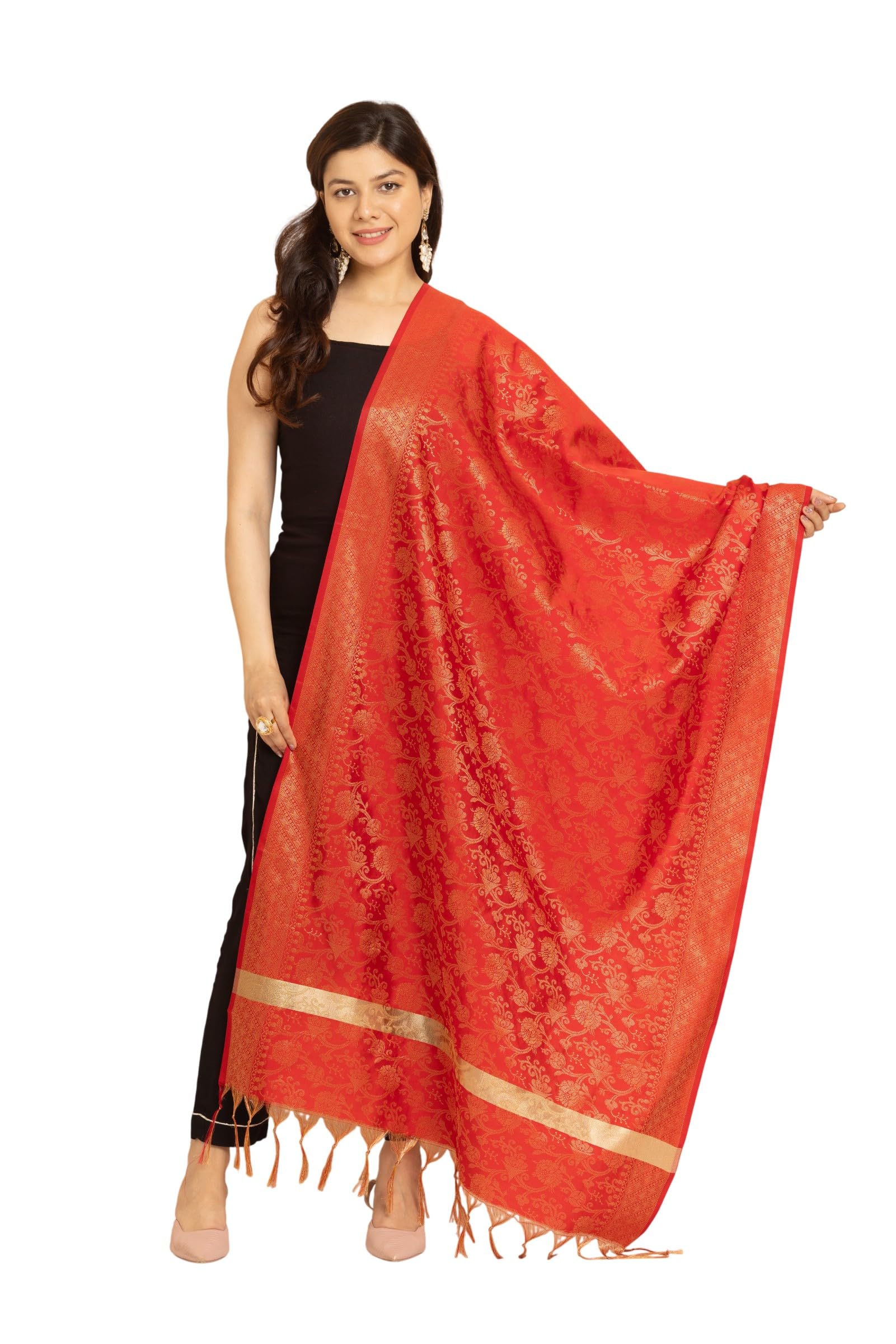 a r silk Women's Dupatta Silk Maroon Floral Zari Work Banarasi, 250x80 cm, Dry Clean Only-picture-24