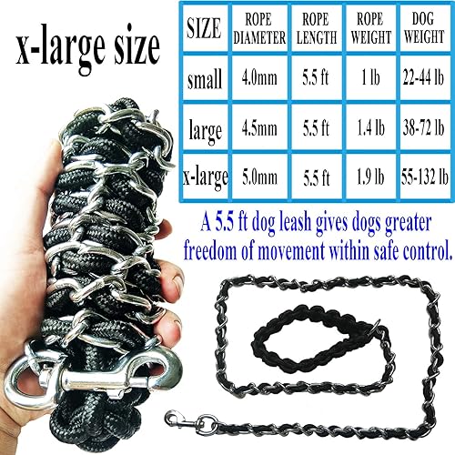 Miniatura 3 de Correa de metal para perro, correa de cadena con collar para mascotas, correas de entrenamiento para caminar, resistente, antimordeduras, gancho 360