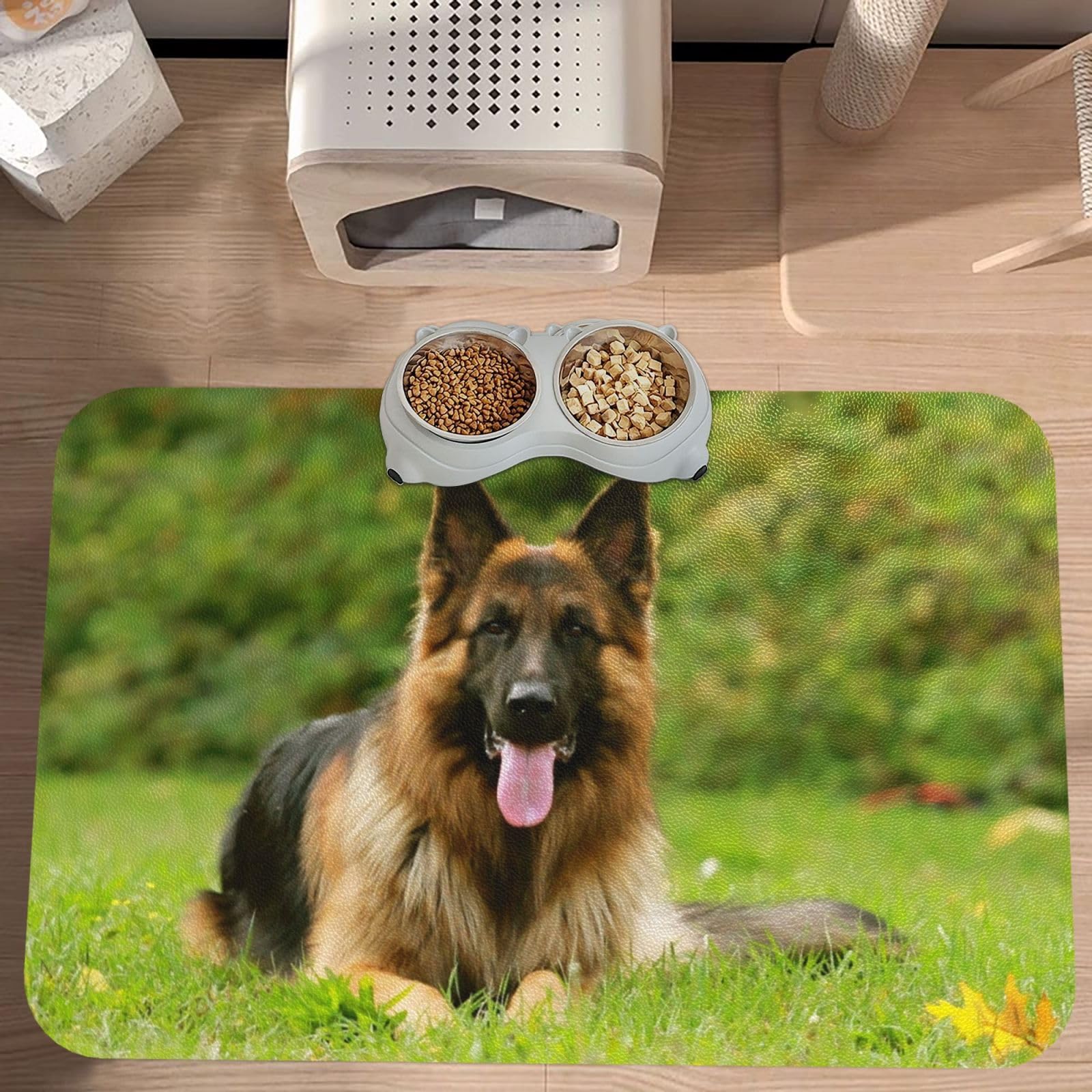 Dog Print German Shepherd Absorbent Dog Mats for Food and Water Waterproof Pet Bowl Liner Anti-Slip Dog Feeding Mats Quick Dry Pet Placemat to Protect Floors