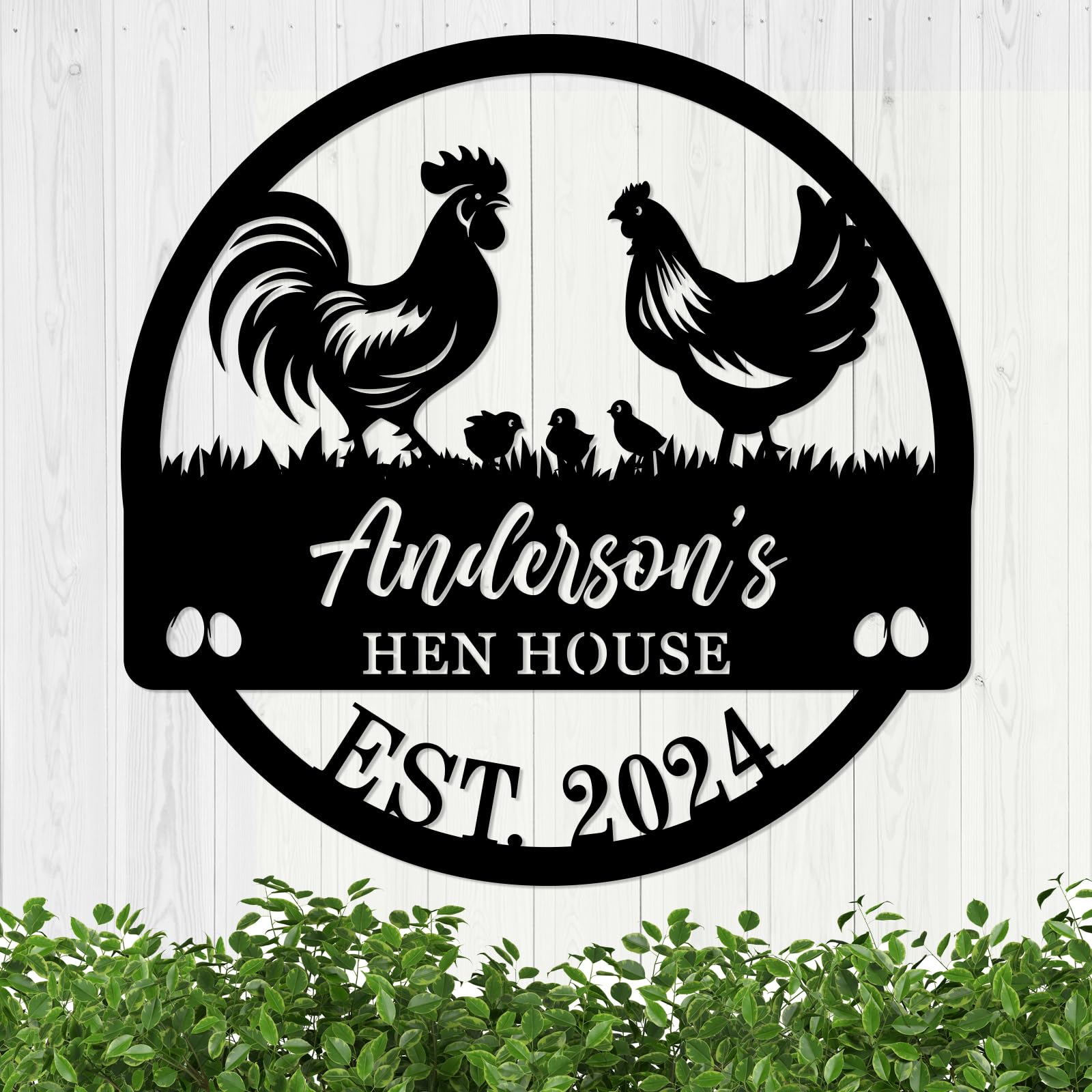 Custom Chicken Coop Sign - Personalized Fluffy Butt Hut Farm Decor, Funny Family Name Chicken Coop Sign for Farmhouse & Chicken Coop Decoration