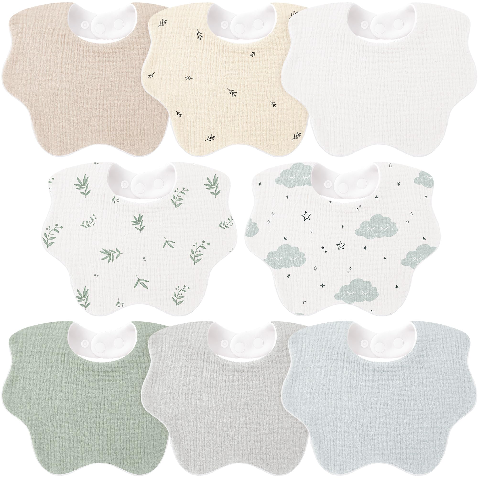 Photo 1 of [Only 4] Bearmoss Baby Bibs for Drooling & Teething 8 Pack Muslin Cotton Soft Absorbent Adjustable Unisex Bibs Boys Girls 0-36 Months