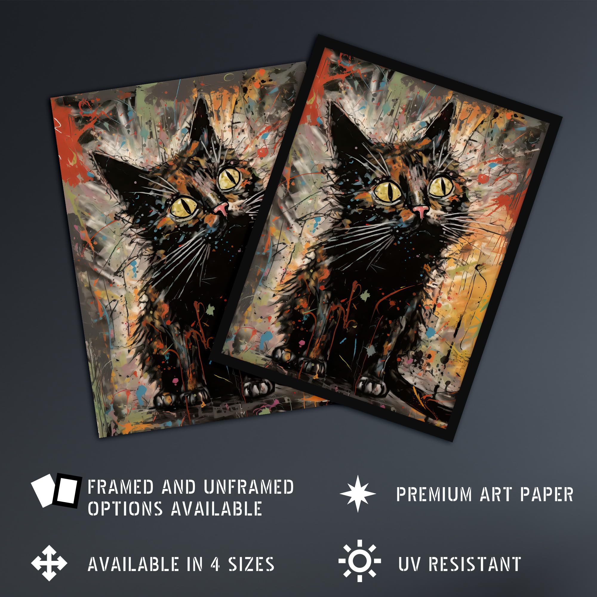 Artery8 The Curious Black Cat Painting By Tom Jones Extra Large XL Wall Art Poster Print, Unframed 24X32", 81L x 61W cm - Image 2