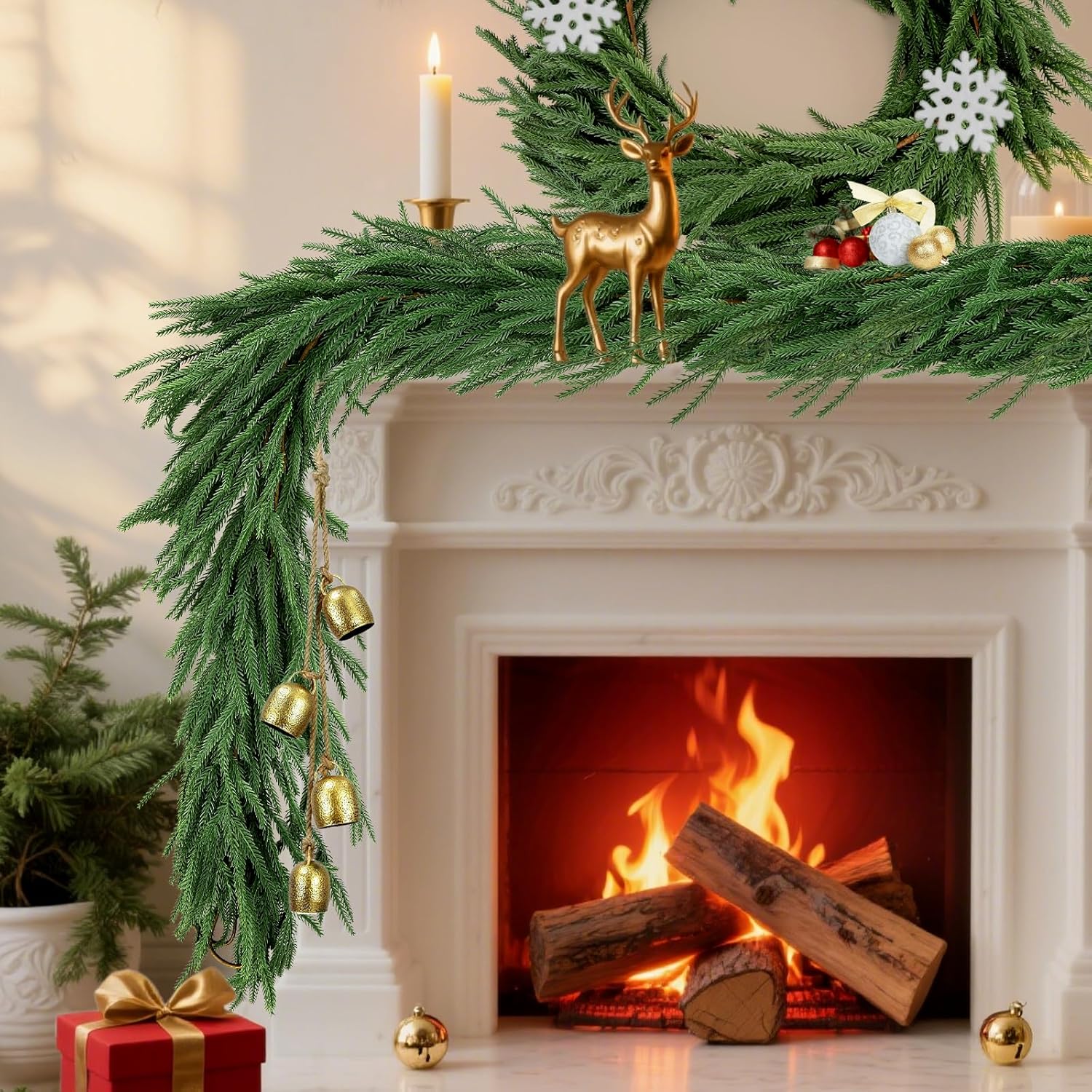 12ft 2Pcs*6ft Artificial Norfolk Pine Garland,Christmas Garland Greenery Garland for Mantle, Fireplace, Table, Wall, Window, Bedroom, Indoor Outdoor Holiday Winter Christmas Decorations (2, 6FT) 6FT 2