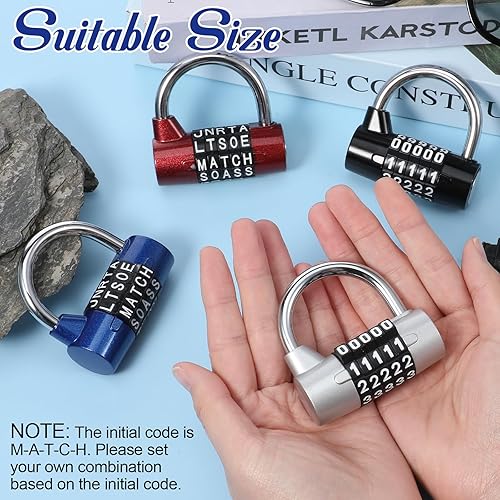 Miniatura 7 de SHENLIU 4 piezas de cerradura de combinación de 5 letras de metal para gimnasio, casillero de palabras de 5 dígitos, cerradura reiniciable de alta