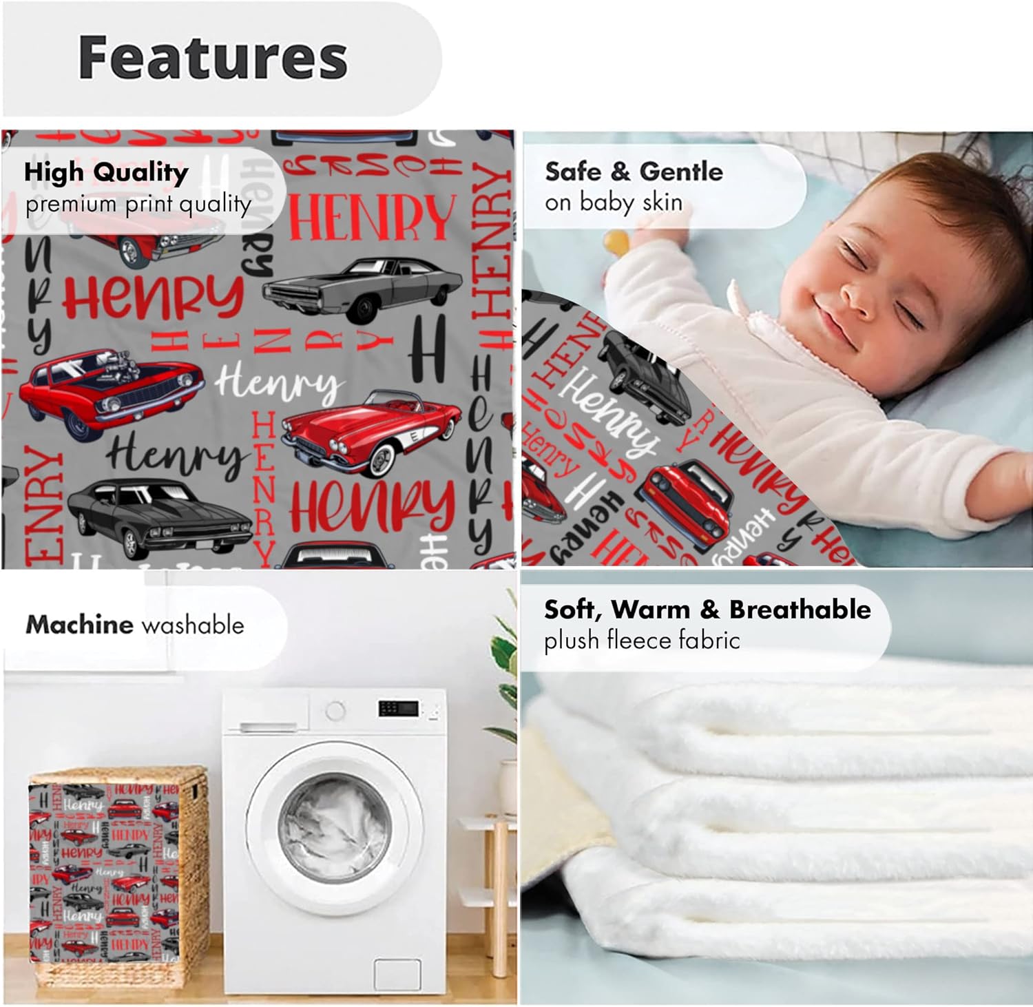 Personalized Car-Themed Baby Blanket, Custom Boys Name Race Car Swaddle, Soft Plush Auto Nursery Bedding, Newborn Retro Car Wrap, Unique for Car Lovers