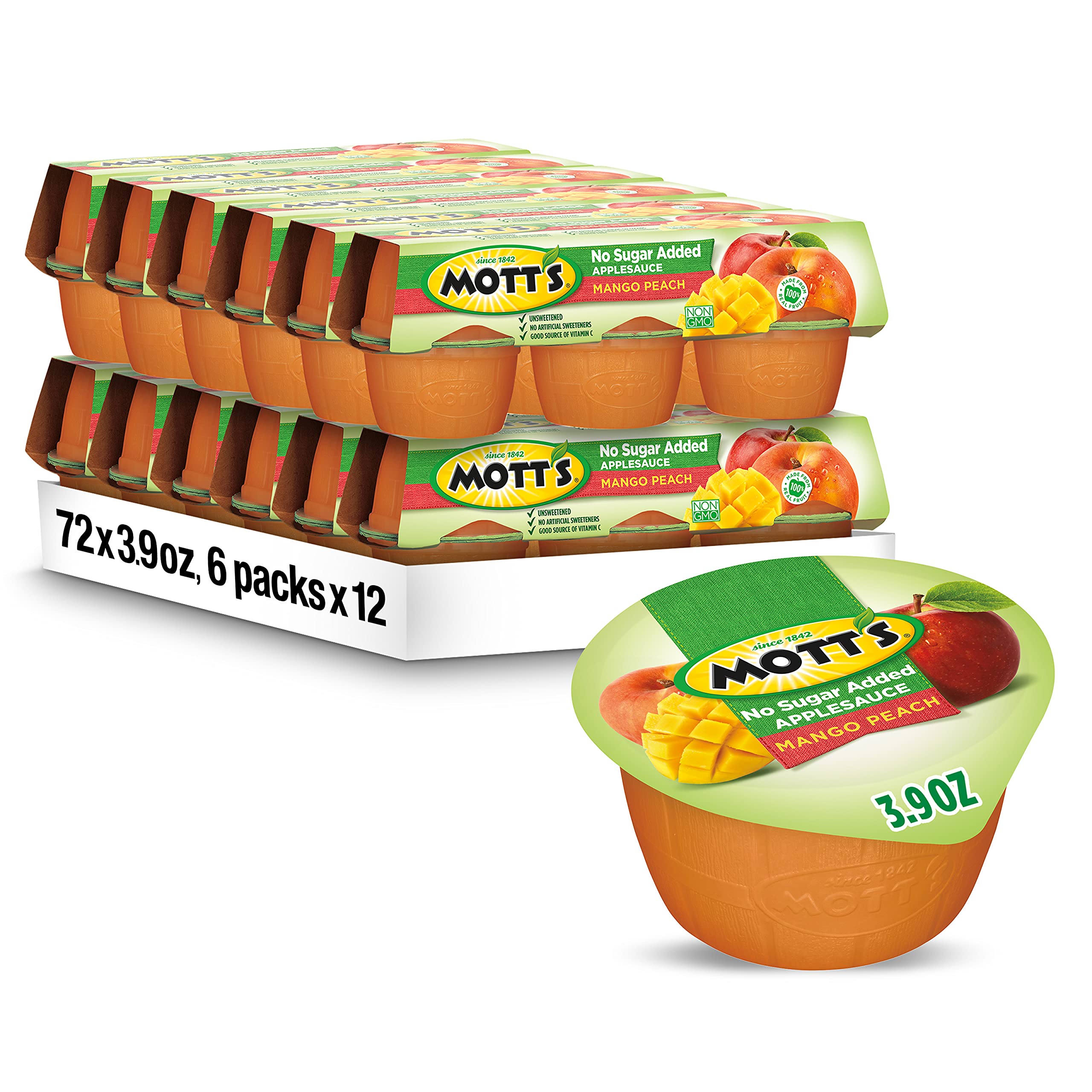 Mott's No Sugar Added Mango Peach Applesauce, 3.9 oz cups (Pack of 72)