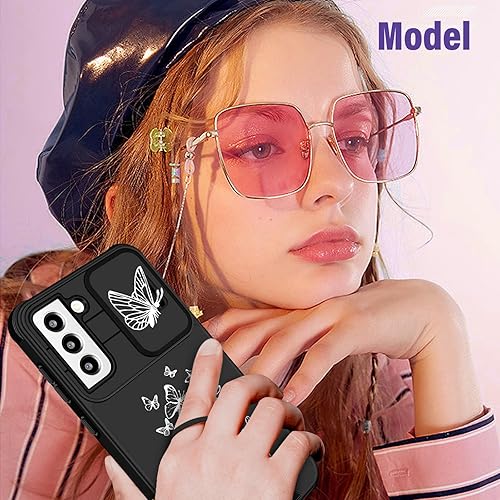 Miniatura 6 de Funda 2 en 1 para Samsung Galaxy S21 para mujer, bonita funda de teléfono con diseño de mariposa blanca con funda para cámara y soporte de anillo