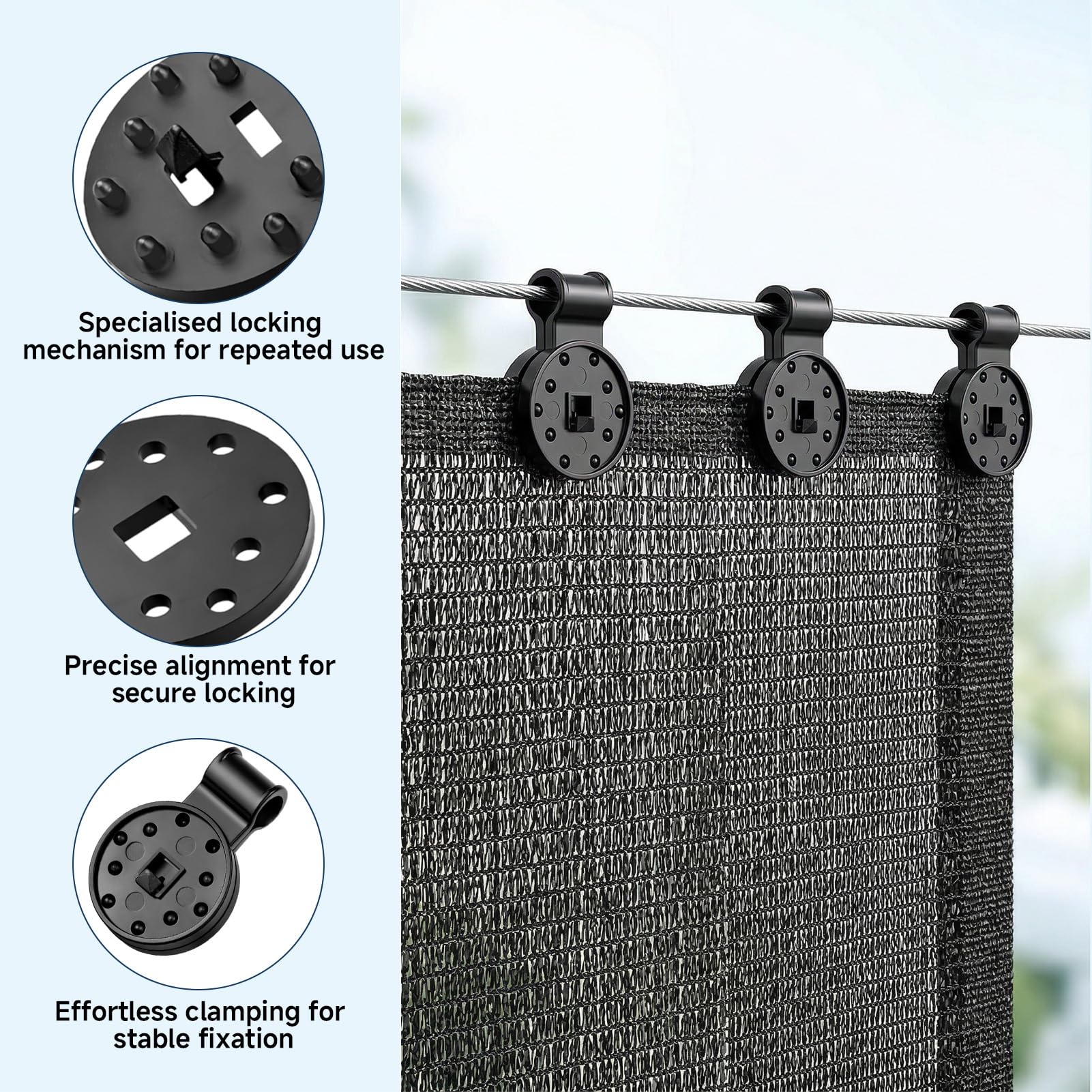 Auravale 50 Piezas Clip de Red de Sombra, Clips de Plástico para Tela Protectora Clips De Fijación para Mallas Redes de Jardín Especial con Ojal Enganches para Toldos Exterior Protección Solar — view 4