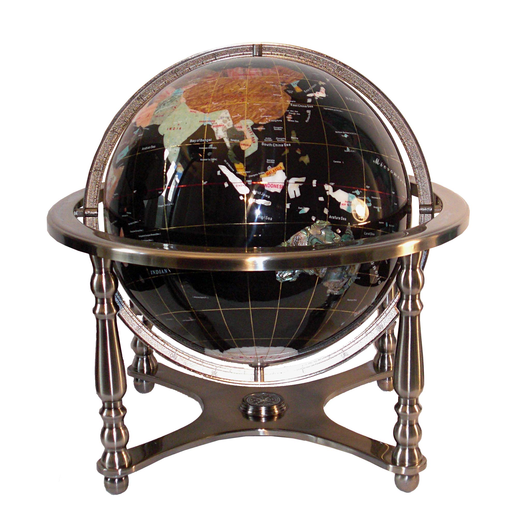 Globe en onyx noir avec support argenté à 4 pieds de 53,3 cm