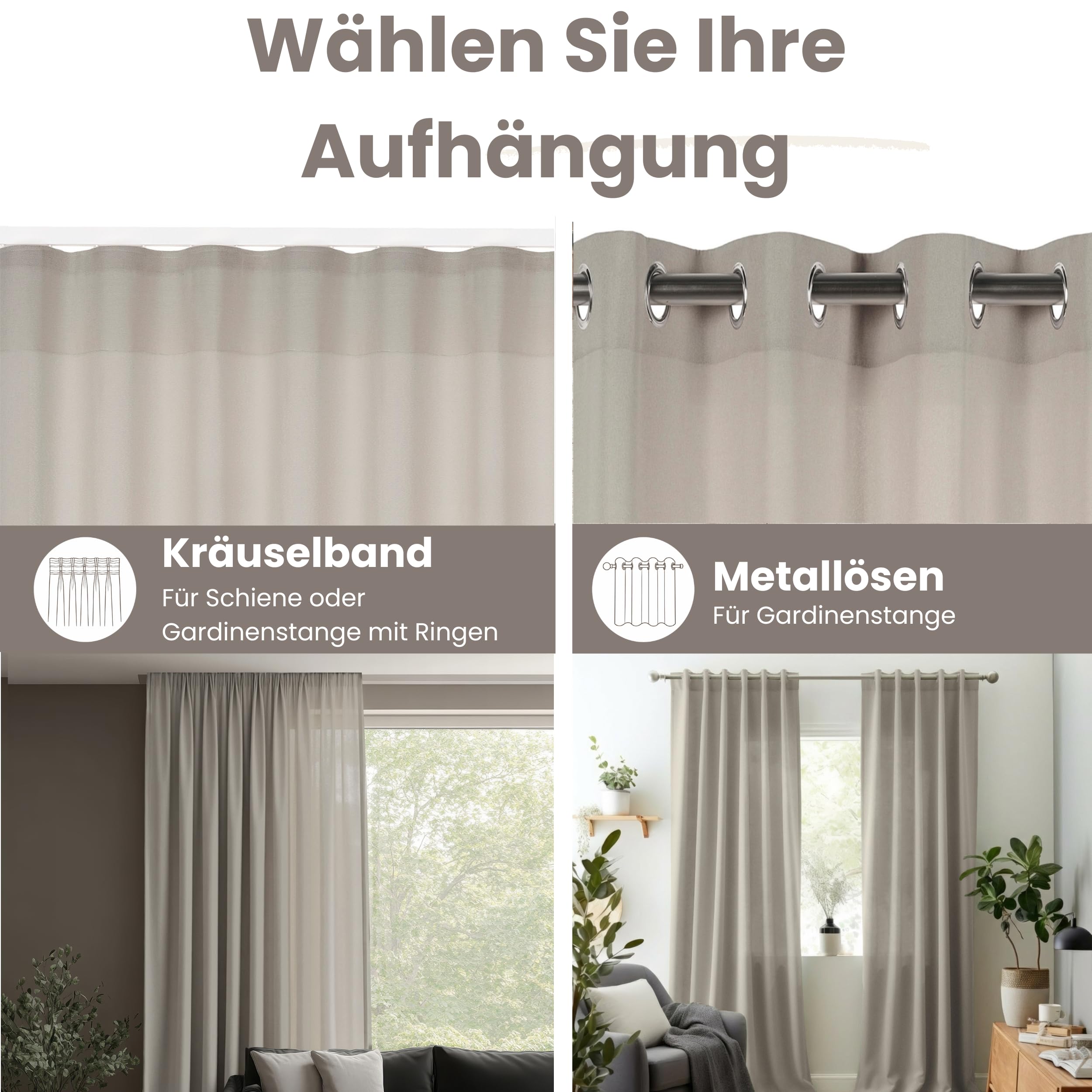 STORESDECO Halbtransparenter XXL Vorhang 300 cm Höhe, Polyester Vorhang für Fenster und Türen, Ausgewogenes Licht und Privatsphäre, Modernes Dekoratives Design, für Gardinenschiene, Stein, 300x300 cm