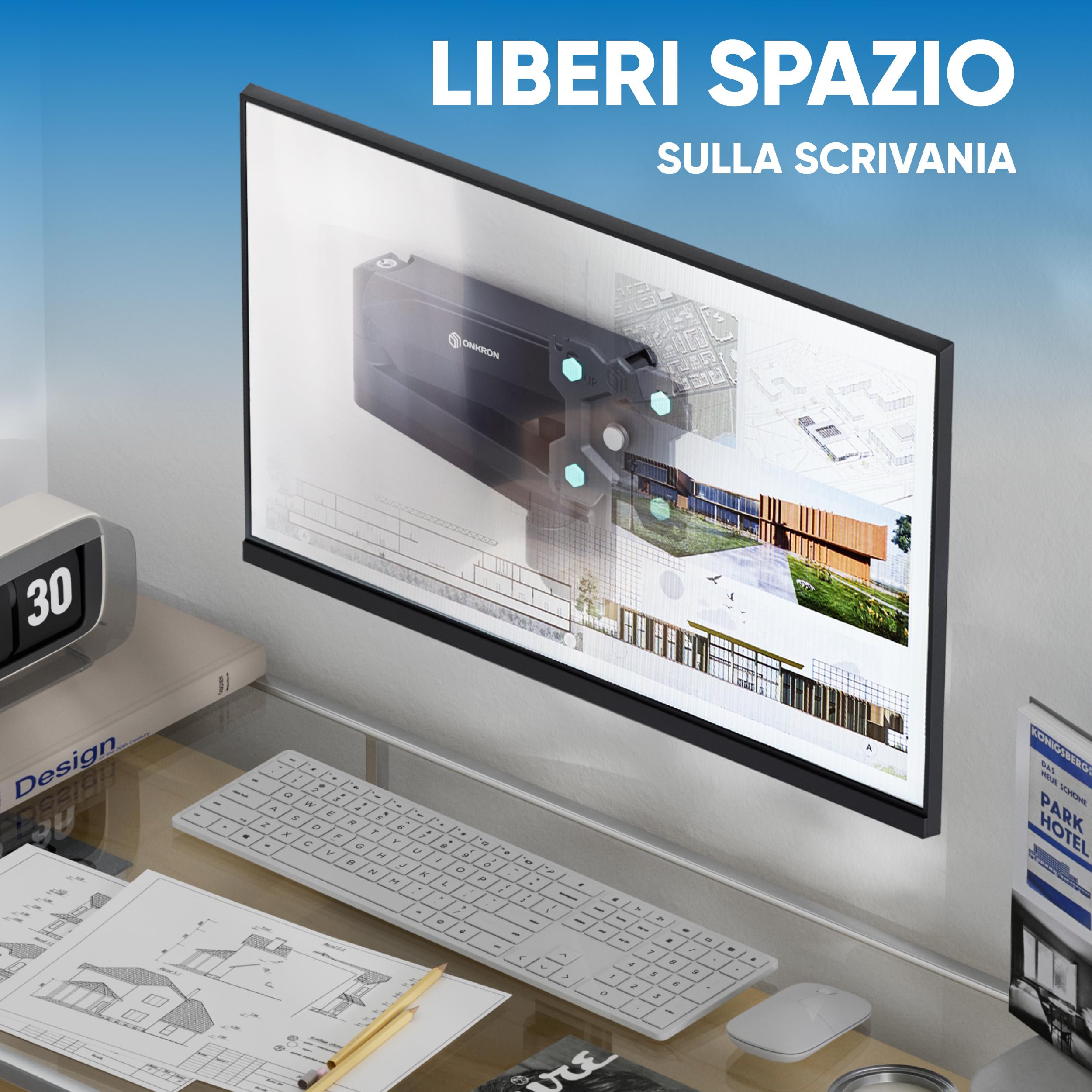 ONKRON Supporto Monitor Parete 13"-34", 8 kg, max VESA 100x100, G150-B | Braccio monitor da parete nero, inclinazione -45° / +90°, girevole, rotazione completa, cavi nascosti; per ufficio, studio