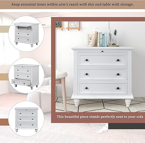 Miniatura 5 de P PURLOVE Armario de almacenamiento de madera con 3 cajones, mesa auxiliar con bandeja extraíble para entrada del hogar, sala de estar
