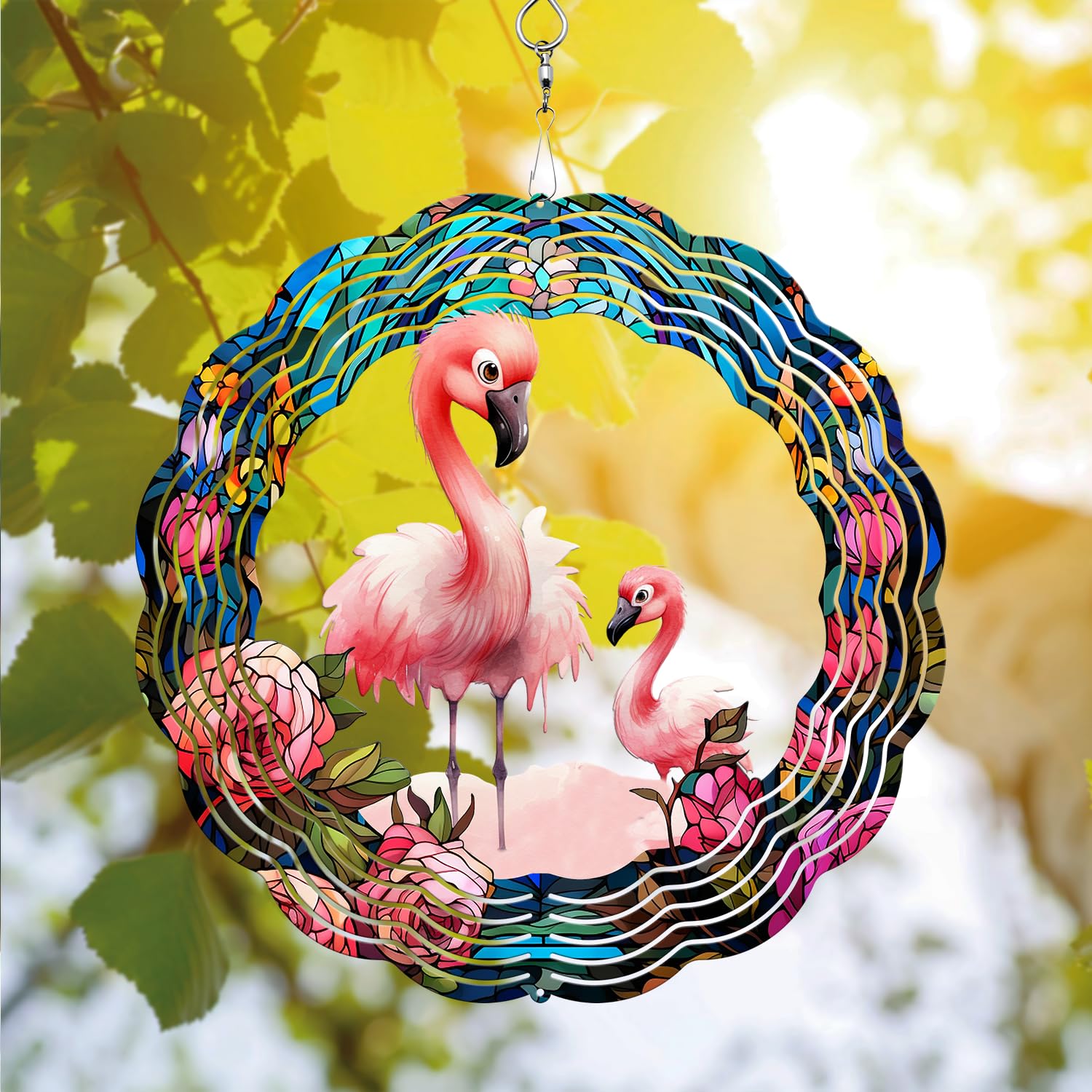 Mother Baby Flamingo Wind Spinner, Mother Baby Flamingo Wind Spinner Hanging for Yard and Garden, Unique Gift Wind Spinner, 3D Hanging Wind Spinner