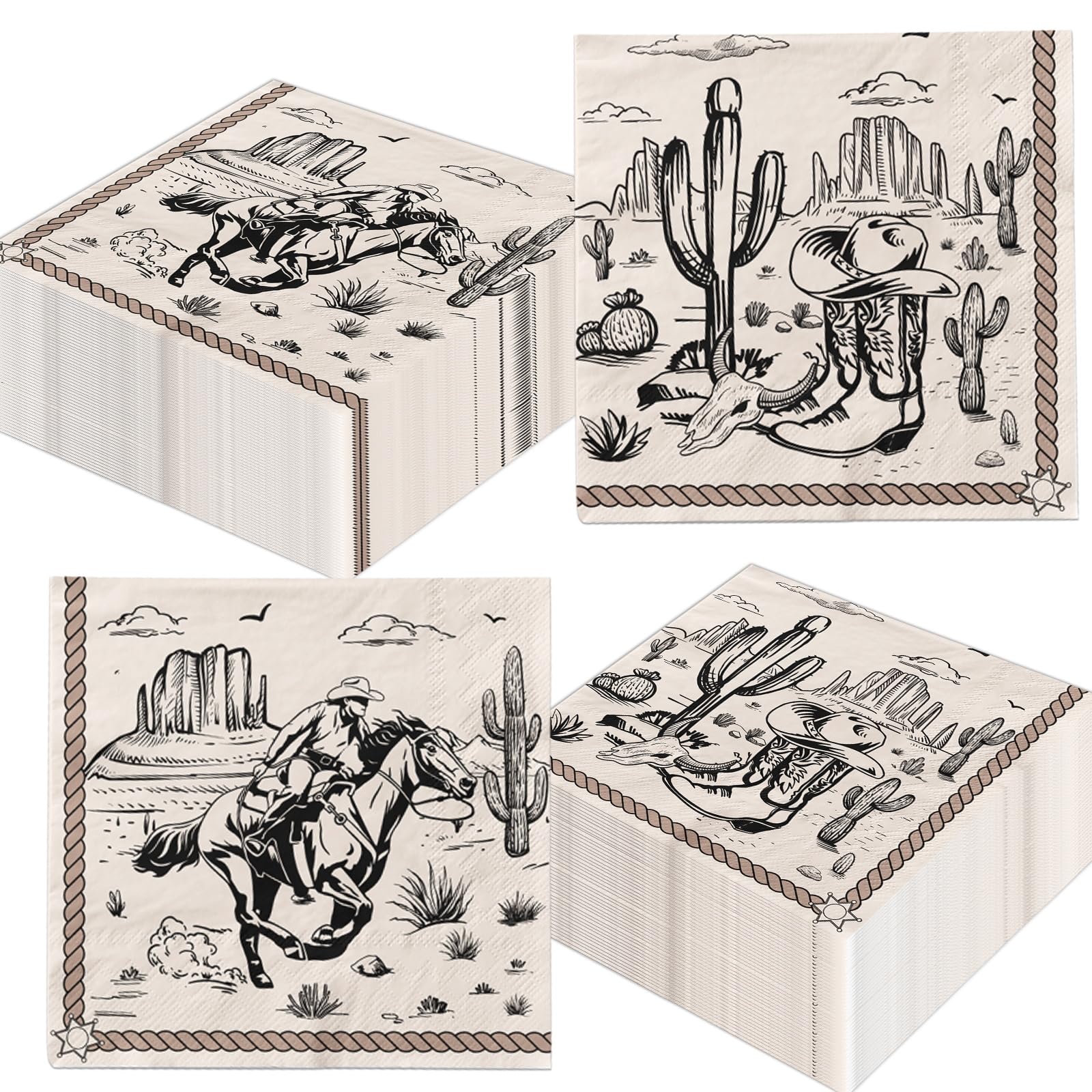 50Pcs Cowboy Paper Napkins Western Party Decorations Brown Wild West Rodeo Disposable Luncheon Dinner Napkins for Cowboy Birthday Baby Shower