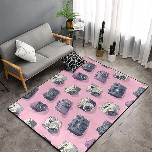 Miniatura 4 de Area Rugs for Living Room Decor - Anti Slip Throw Washable Rugs 3x5, Indoor Soft Retro Camera Pink Print Carpet for BedroomLivingRoomDining 60x39