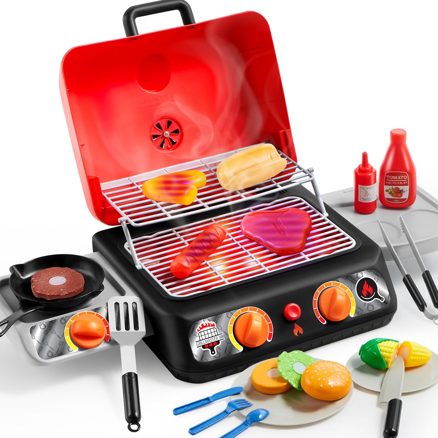 PLAYACT Extra Large 2Layer BBQ Grill Playset with Pretend Smoke