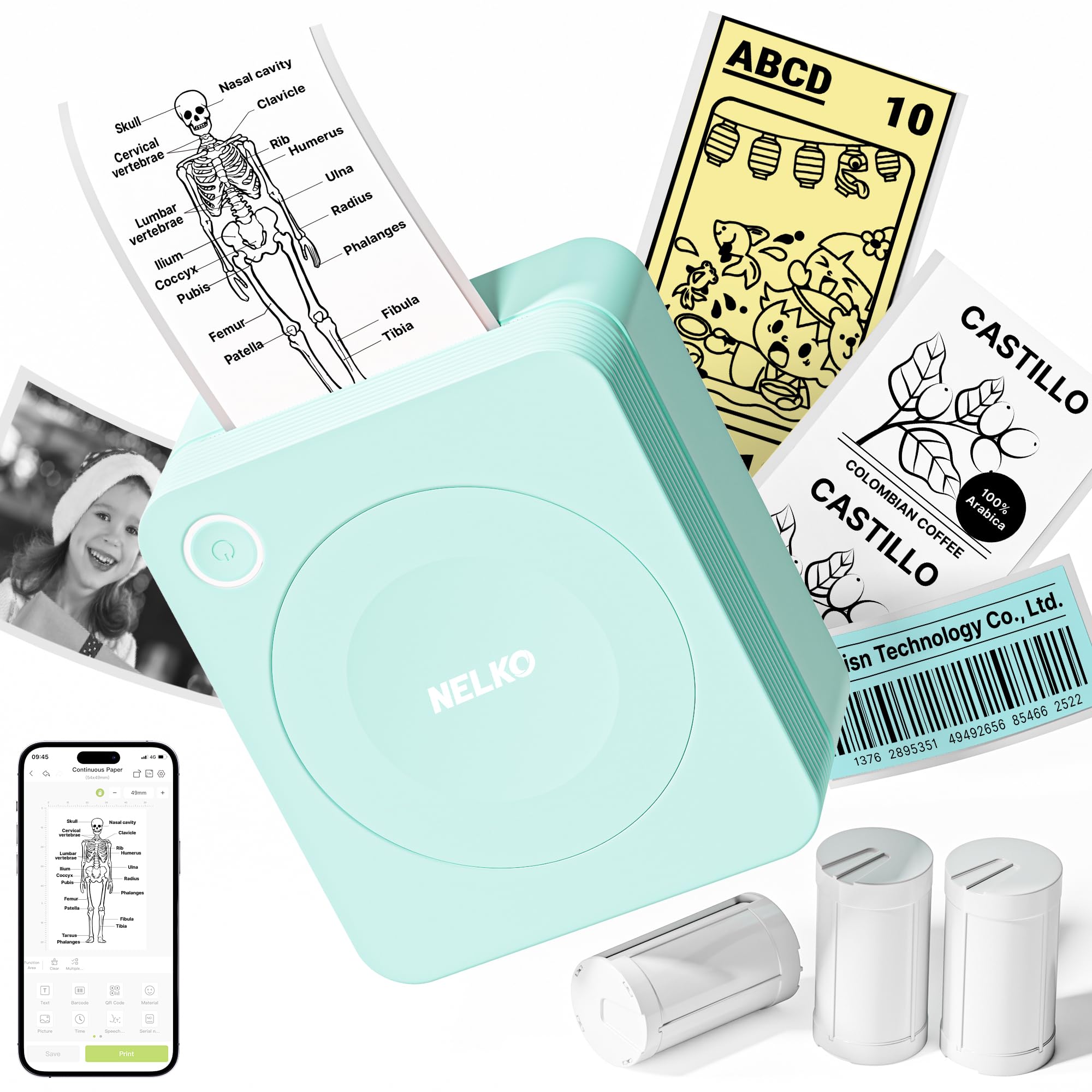 Nelko Sticker Printer, PM230 Print Pod Mini Bluetooth Portabel Sticker Maker with 3 Rolls Paper, Print Pods Mini Printer with Multiple Templates for