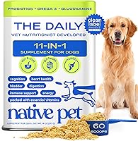 Native Pet The Daily 11-in-1 Dog Multivitamin Powder - Probiotics, Glucosamine, Collagen for Digestion, Joints, Immunity & Whole Body Health - 60 Scoops