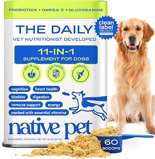 Native Pet The Daily 11-in-1 Dog Multivitamin Powder - Probiotics, Glucosamine, Collagen for Digestion, Joints, Immunity & Whole Body Health - 60 Scoops