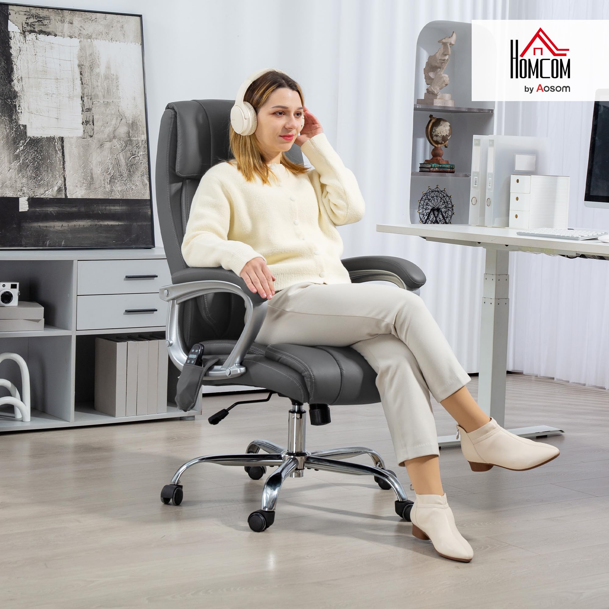 HOMCOM Sedia da Ufficio Ergonomica in pelle PU Nero, Sedia da Studio