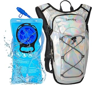 Zavothy Reflective Hydration Backpack with 2L Bladder - Lightweight Rave Pack for Festivals, Hiking, Running, Cycling