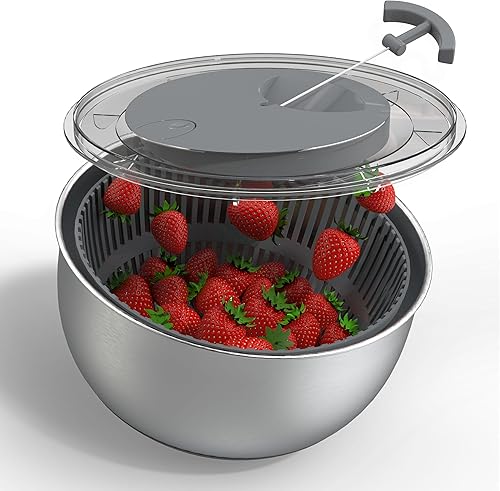 Miniatura 9 de COOK WITH COLOR Lavadora de lechugas y secadora de verduras para una fácil preparación de ensaladas, base antideslizante con mango de tracción,