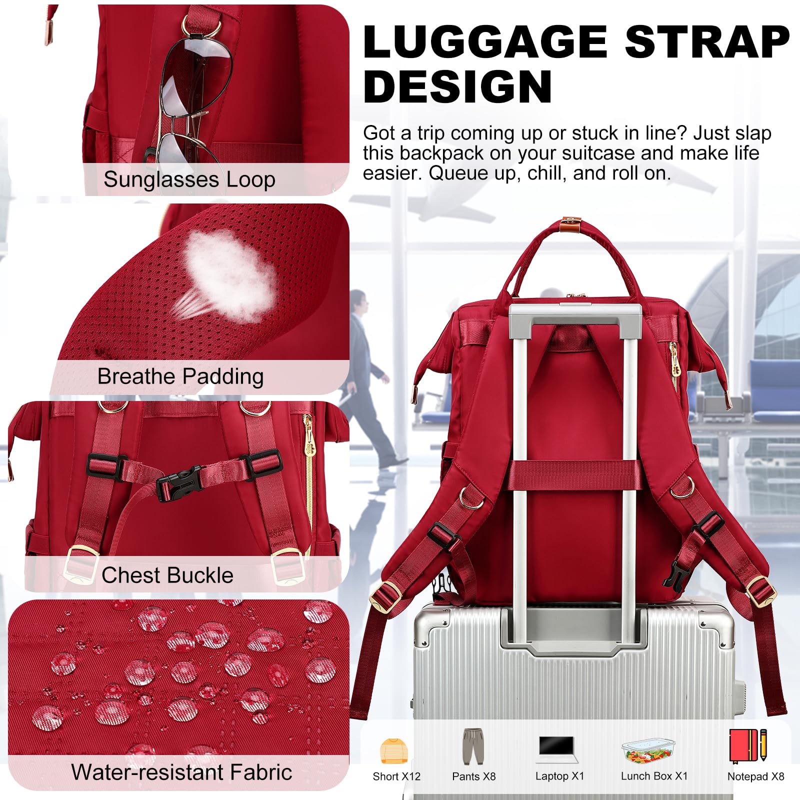 Mochila de almuerzo con bolsa de almuerzo aislada, mochila grande para laptop de 15.6 pulgadas, mochila de trabajo, bolsa de libros, Rojo -, Mediana, Moderno 4