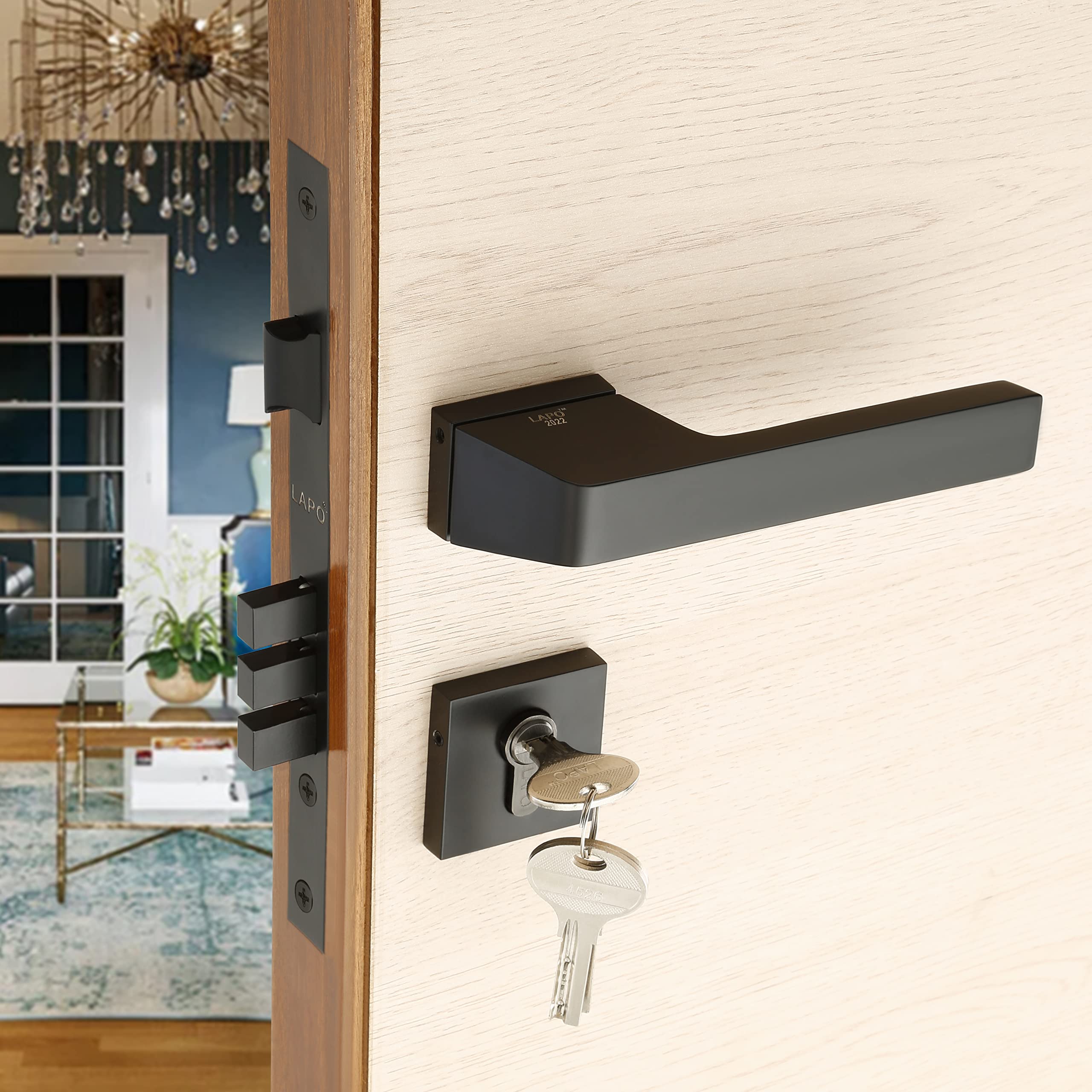 LAPO Mortise Door Lock for Home Main Door & Bedroom with Handle | Heavy-Duty 70mm Cylinder | Left-Right Fit 30-50mm Door Home Office Hotel | 3 Brass Keys | 50x85mm Body | Matt Finish | Ro-154 — Amazon image 14