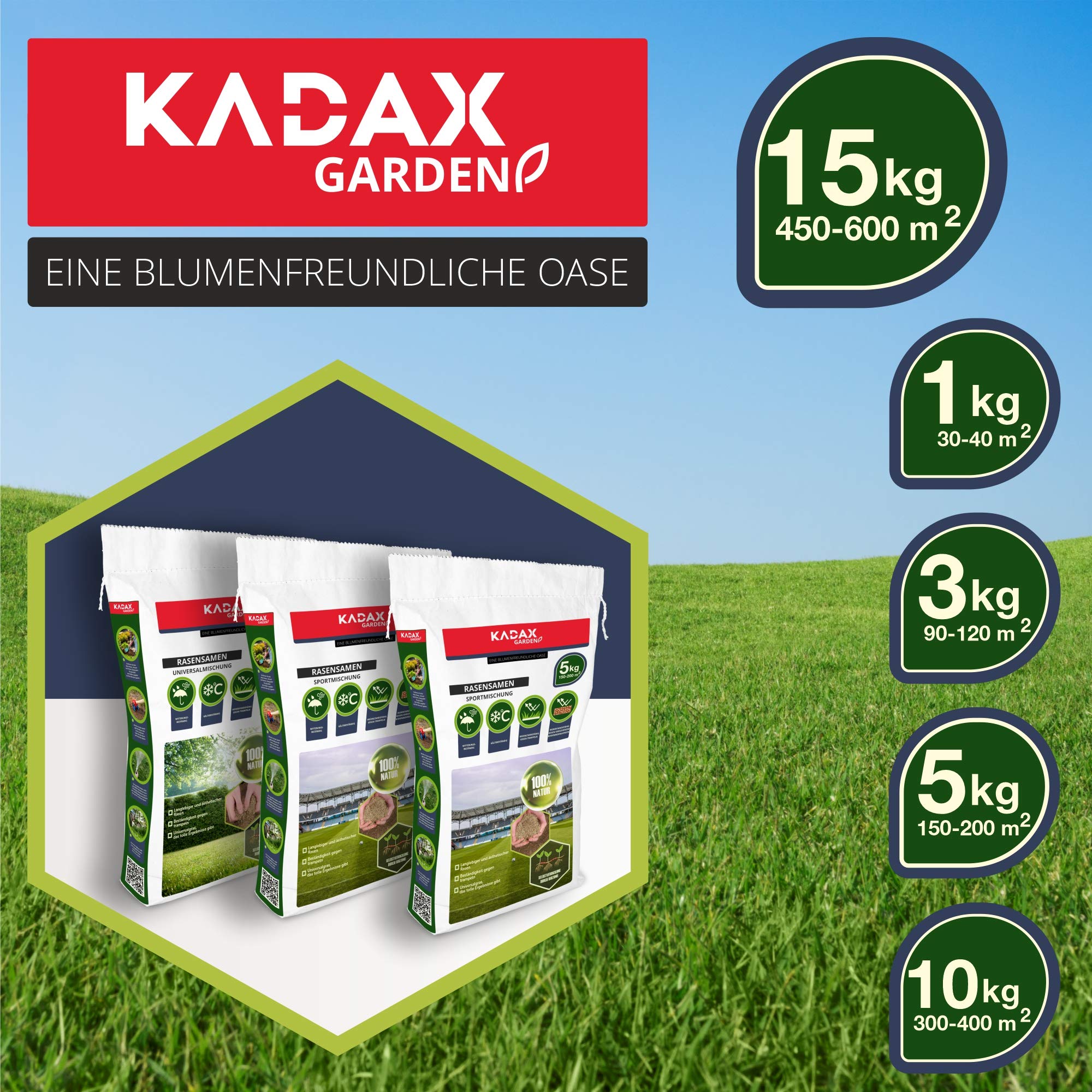 KADAX nasiona traw, 600 m², nasiona traw, trawa uniwersalna, mieszanka traw, nasiona, mieszanka nasion traw, nasiona na solidne i estetyczne trawniki (15 kg)