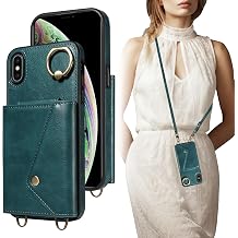 Crossbody Wallet Case for iPhone Xs Max with Card Holder, Leather Case with Long Shoulder Strap, Purse Shockproof Flip Cover for iPhone Xs Max Green