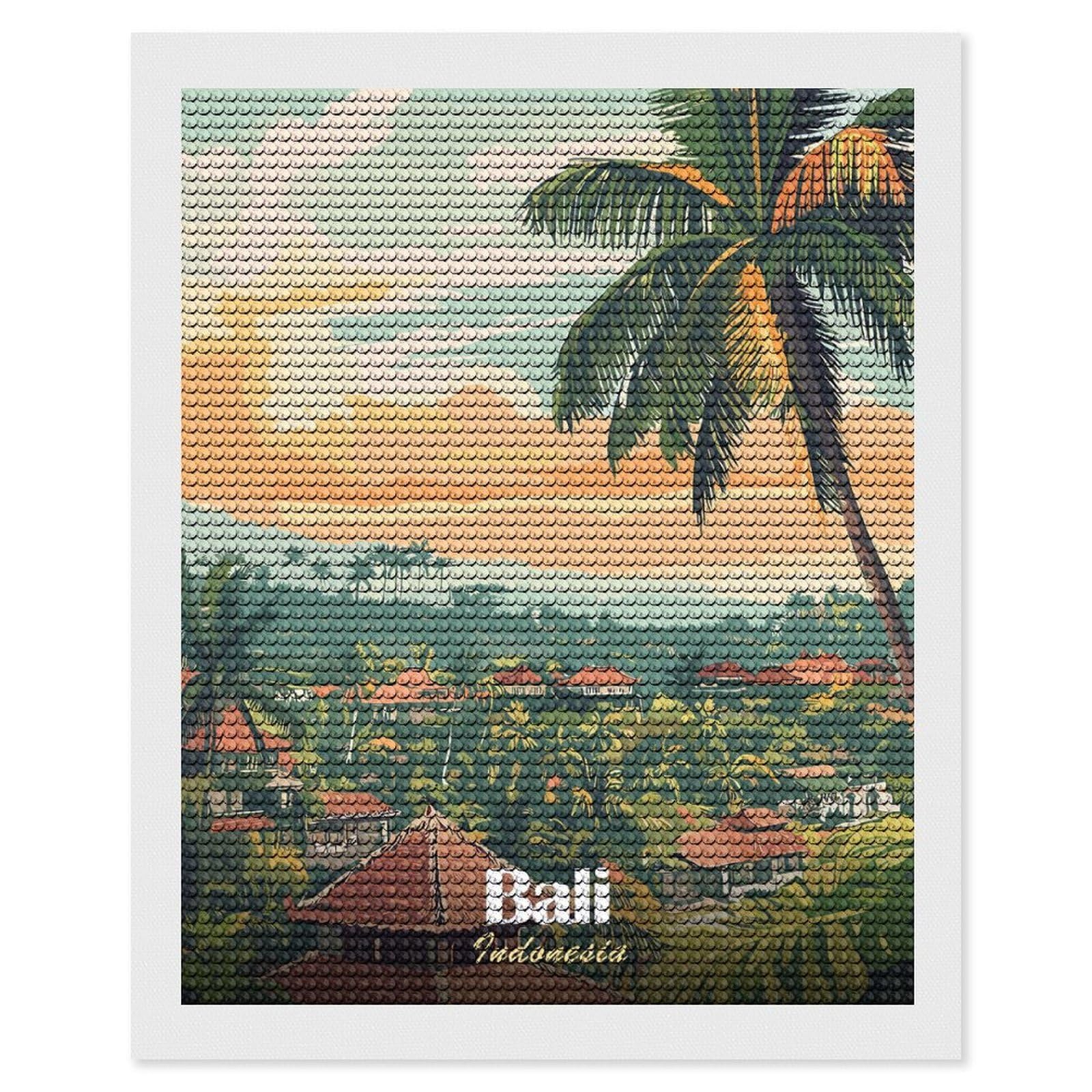 Junmoney Bali Indonesia Travel (3) Crystal Diamond Art Kit 16"x20", Modern Decor, Boho Decor, Wall Art Gift, Decorative Artwork, Creative Hobby