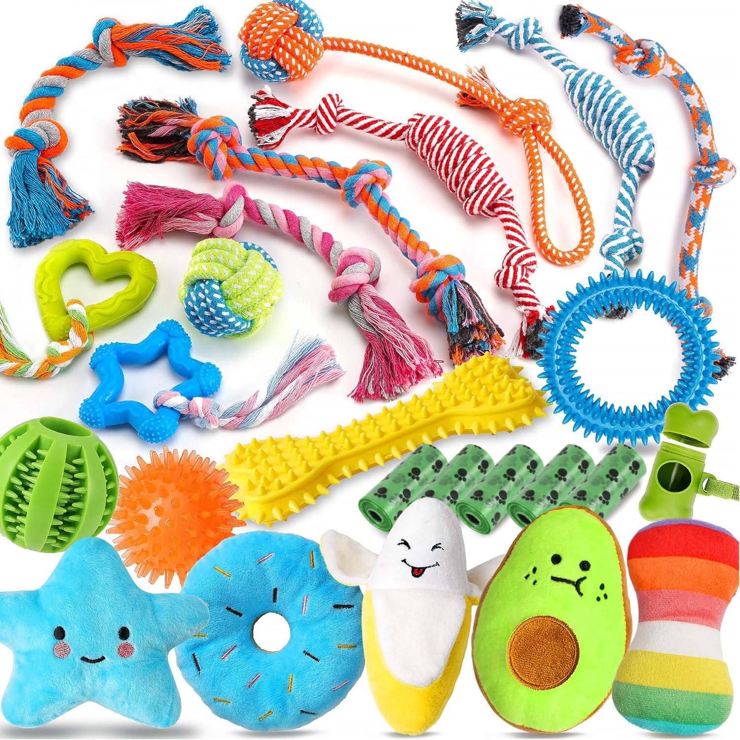 DASKING Juguetes para Perros, Juguete para Masticar, Juguete de Cuerda para Perros, para Jugar, Limpiar Los Dientes, Juego de Juguetes para Perros, Juguete Interactivo para Perros