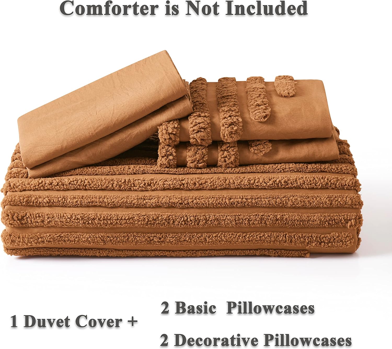 BEDAZZLED Queen Size Duvet Cover, 5 Pieces Pumpkin Brown Textured Duvet Cover Sets, Soft and Breathable Boho Tufted Bedding Comforter Cover Set for Gifts, Comforter Not Included (Pumpkin Brown, Queen) - Image 6