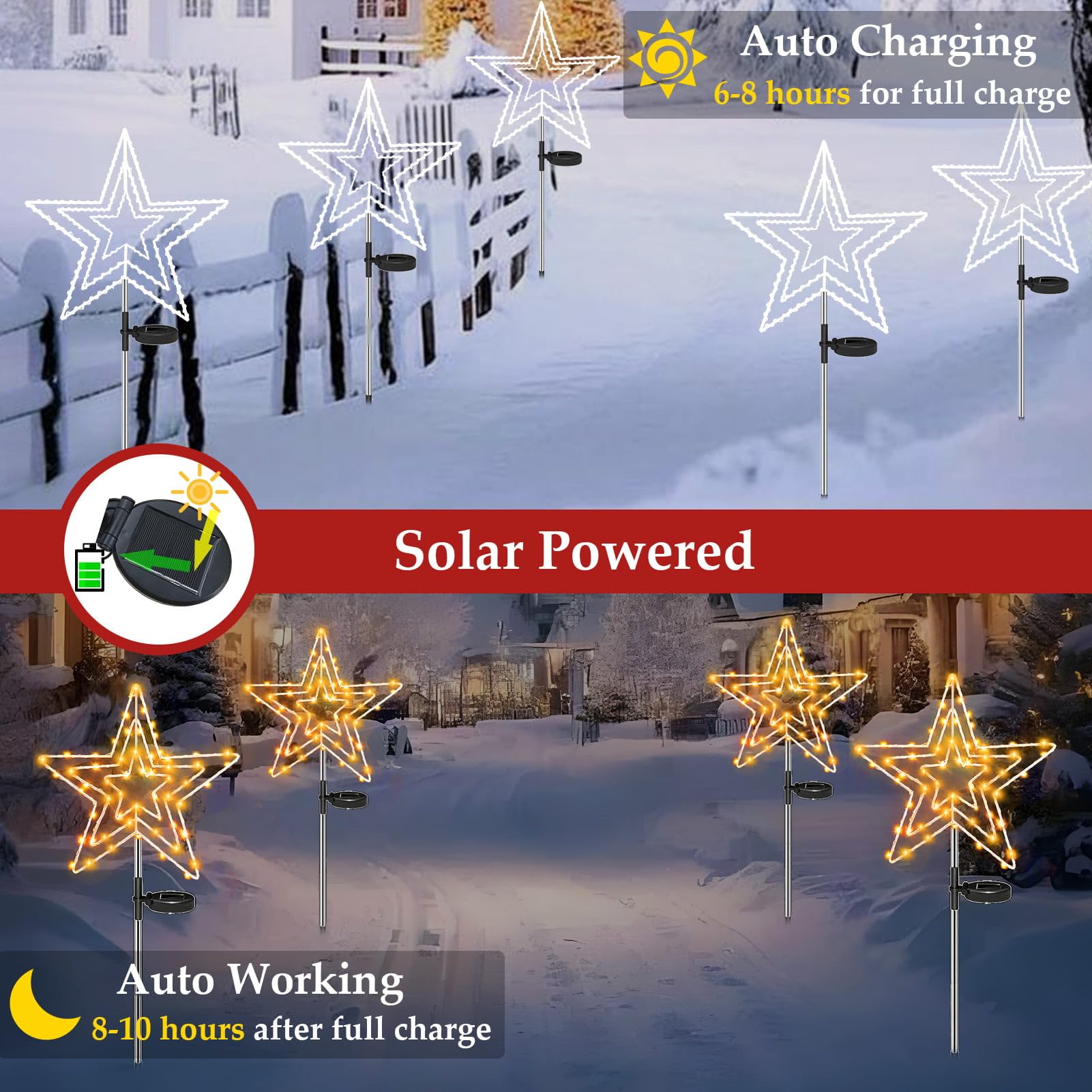 Cozymeow Garden Lights Solar Christmas Star Lights Outdoor, 2 Pack 75 LED Large Star Christmas Stake Lights - Image 3