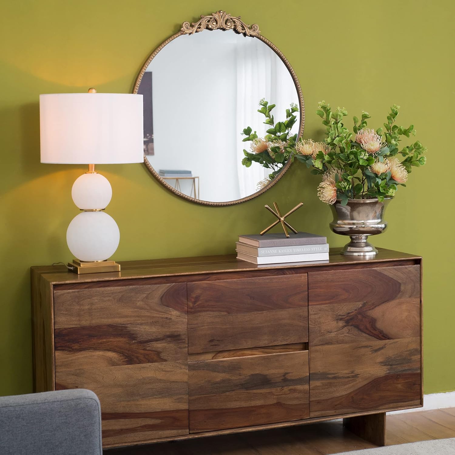 A&B Home Round Mirror, 30 inch Wall Mounted Mirrors with Circle Gold Metal Frame for Bathroom Bedroom Living Room Entryway (82189-GOLD-DS-amz)