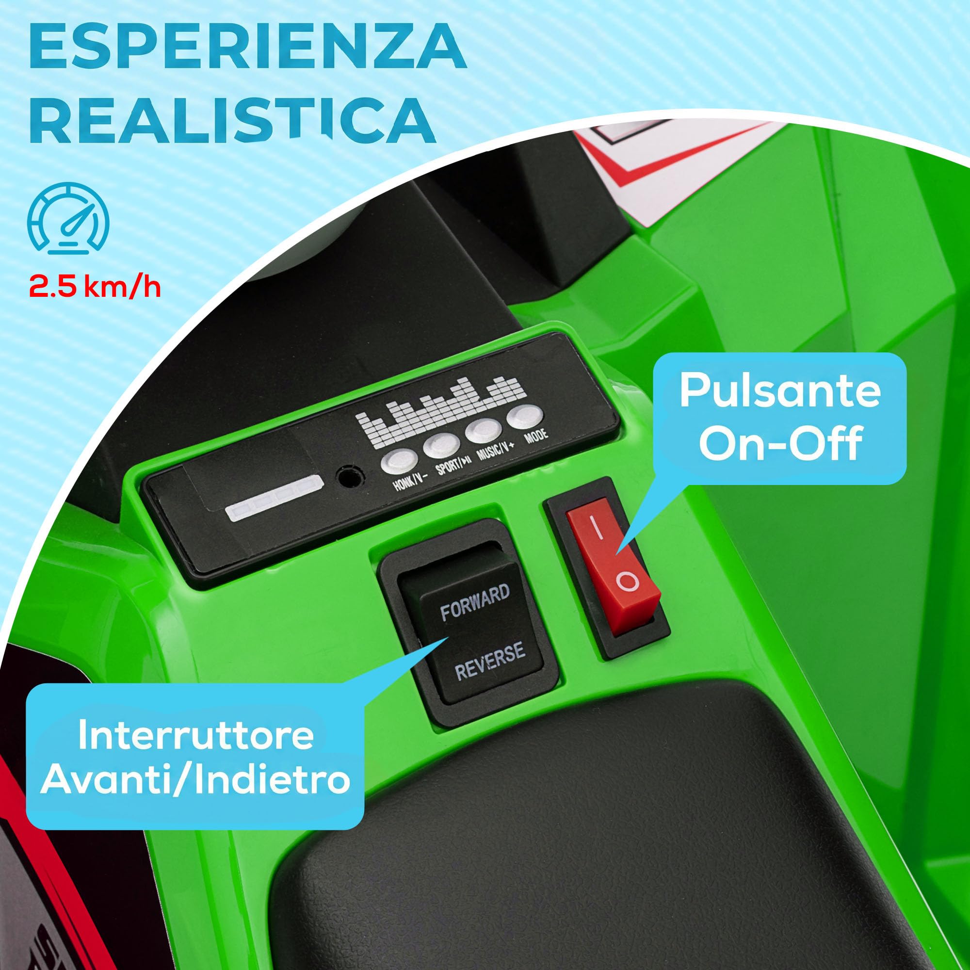 HOMCOM Quad Elettrico per Bambini con Rimorchio 6V per 18-36 Mesi Verde