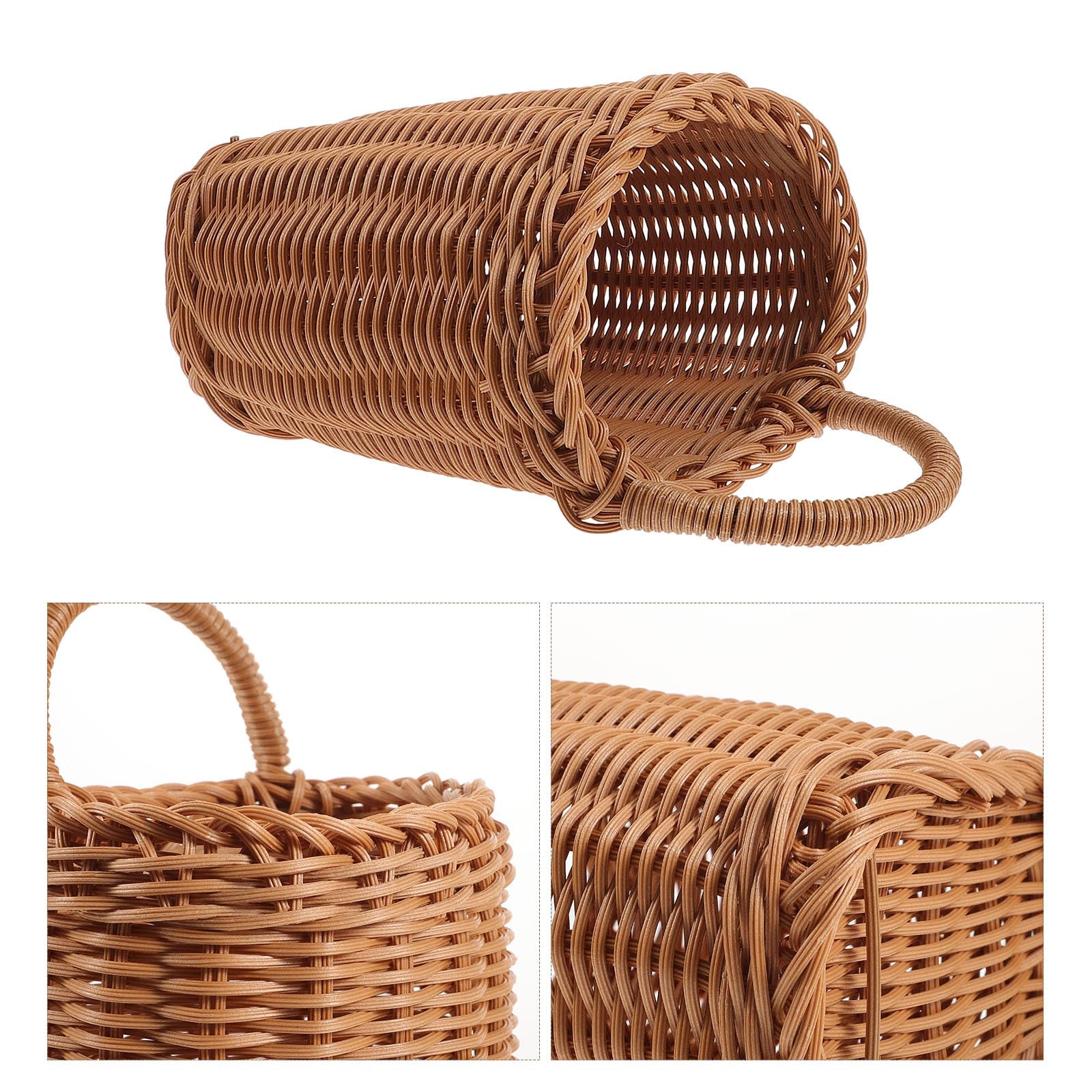 Cesto da appendere per porte, in vimini, rotondo, stile boho, da appendere alla parete, colore: marrone
