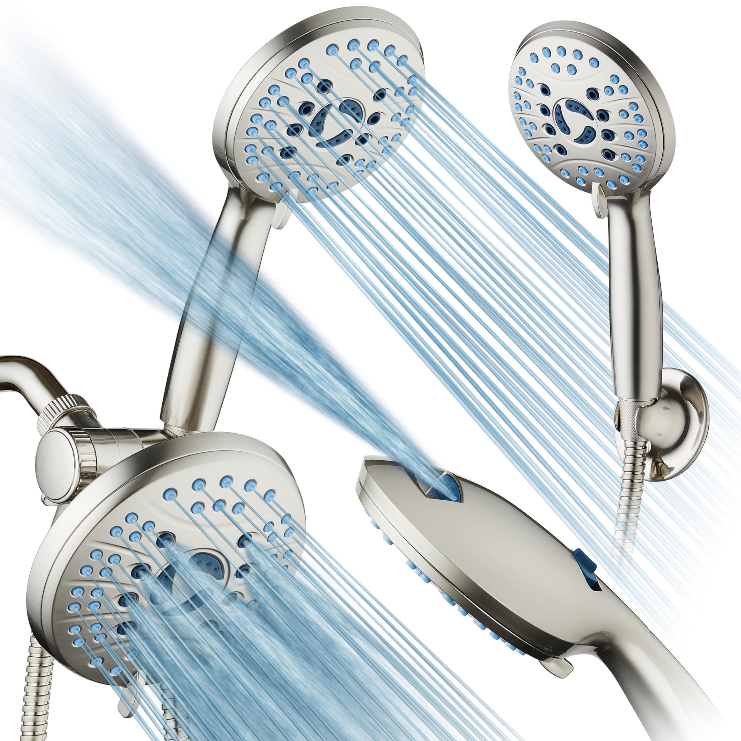AquaCare AS-SEEN-ON-TV - Combo de cabezal de ducha de 3 vías de alta presión, 50 modos, lluvia y mano de 3 vías, boquillas antiobstrucciones, bañera y azulejos y lavado a presión para mascotas,