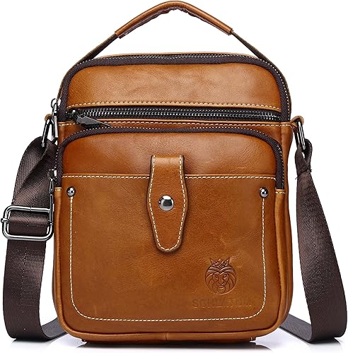 LUKZIJAES Bolso de mensajero de cuero genuino para hombre, ligero, vintage, bandolera, pequeño, bolso casual para hombre